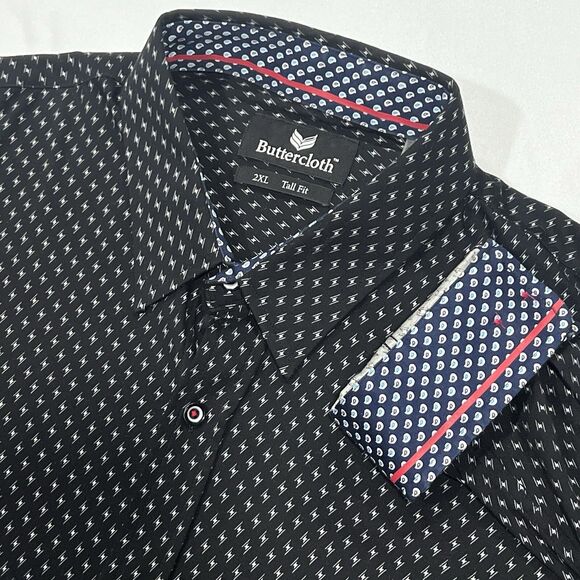 Buttercloth Men Black Long Sleeve Flip Cuff Geometric Button Shirt Sz 2XLT Tall - Picture 1 of 11